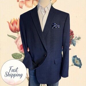 STAFFORD Men's 52R Classic Fit Navy Wool Blend Blazer Two-Button Sport Coat
